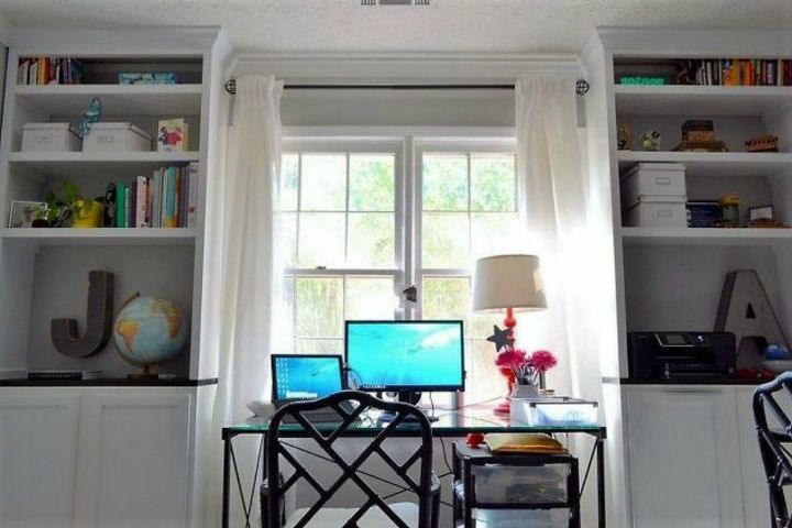 how to fake gorgeous built in furniture 12 ideas, Turn kitchen cabinets into an office bookcase