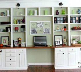 how to fake gorgeous built in furniture 12 ideas, Make a built in office wall from cabinets