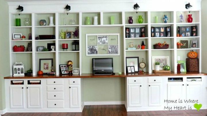 how to fake gorgeous built in furniture 12 ideas, Make a built in office wall from cabinets