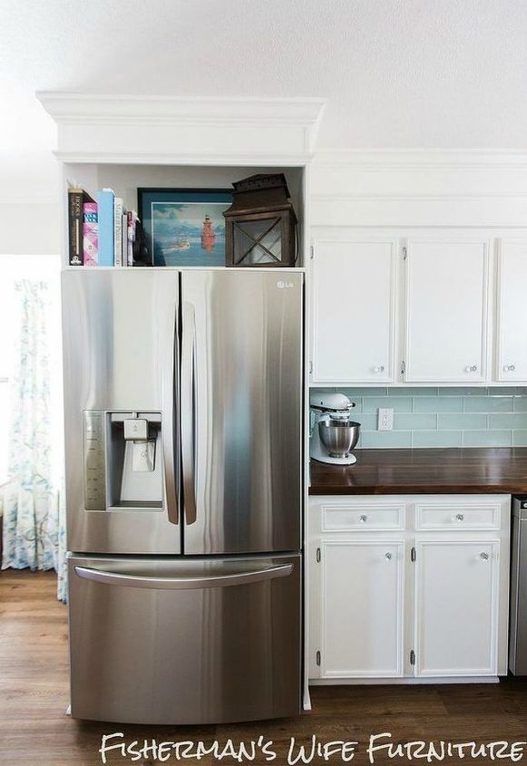 how to fake gorgeous built in furniture 12 ideas, Build a fridge enclosure with wood