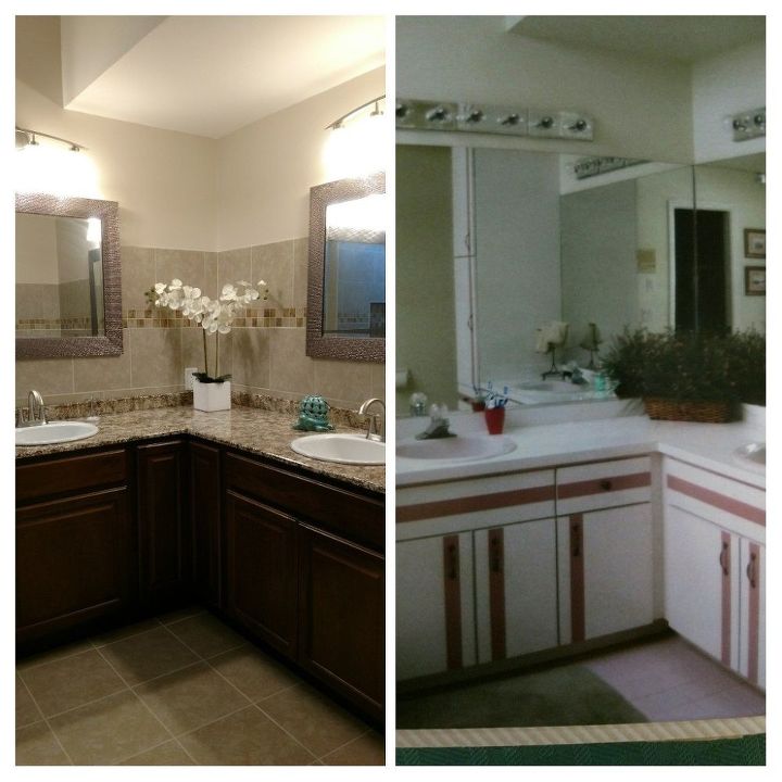 faux granite countertop, countertops, Right Side is the after photo