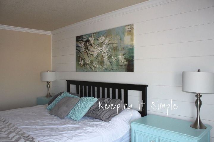 shiplap wall in the master bedroom for less than 100, bedroom ideas