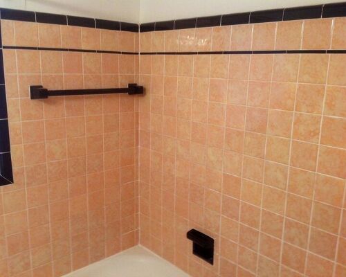1960s Pink Bathroom Remodel Hometalk My 1937 Original Peach And Black Tiled Bathroom