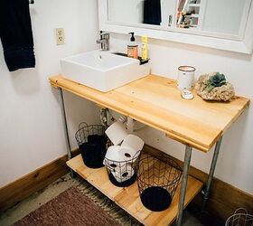 easy diy pipe bathroom counter, bathroom ideas, countertops, plumbing