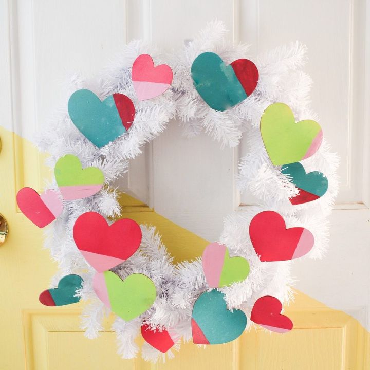 diy valentine s wreath colorful colorblocked easy to make, crafts, seasonal holiday decor, valentines day ideas, wreaths