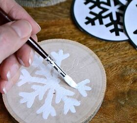 diy wood slice snowflake coasters