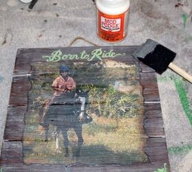 photograph on wood with hand painted lettering, repurposing upcycling