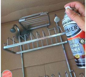 use a shower caddy as wall planter, Spray paint metal shower caddy