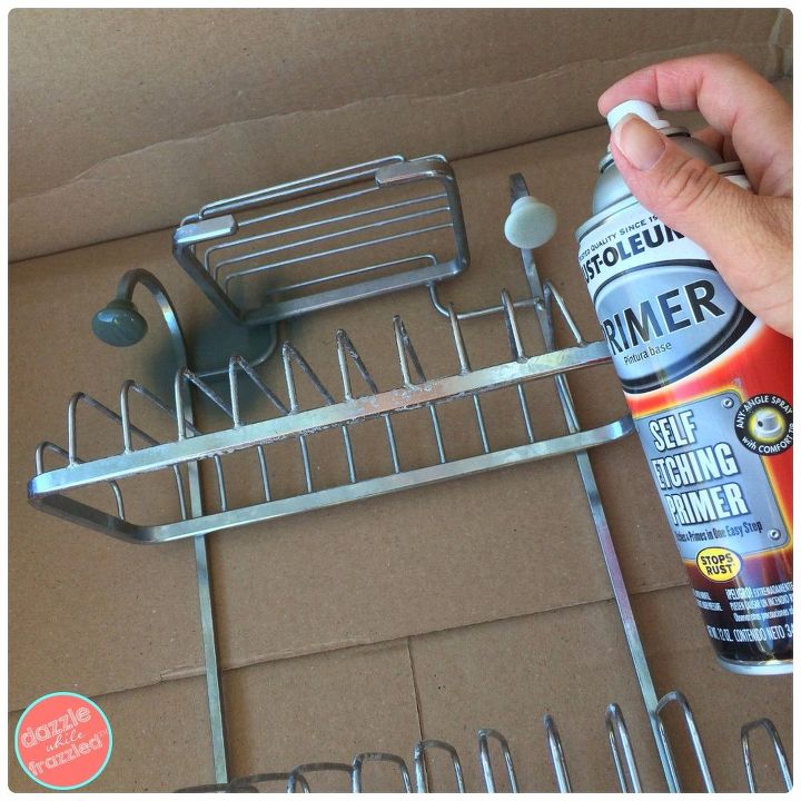 use a shower caddy as wall planter, Spray paint metal shower caddy