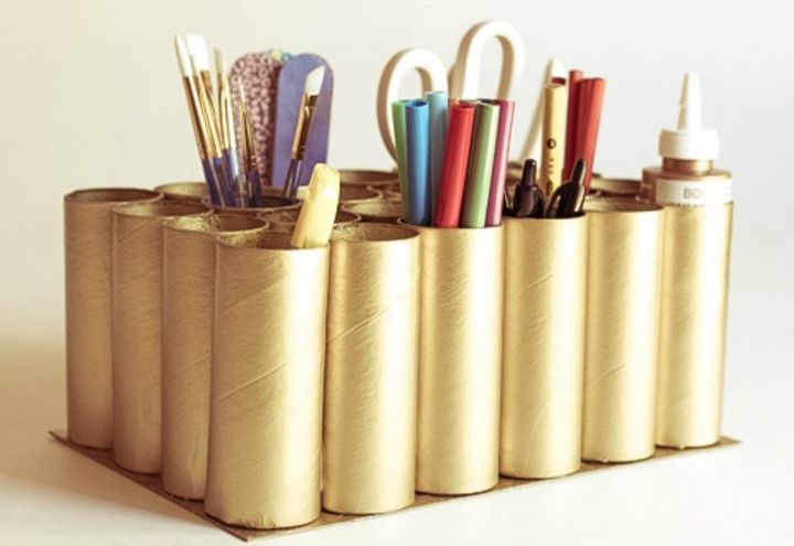 s grab toilet paper tubes for these 14 stunning ideas, bathroom ideas, Collect them into a cool craft caddy
