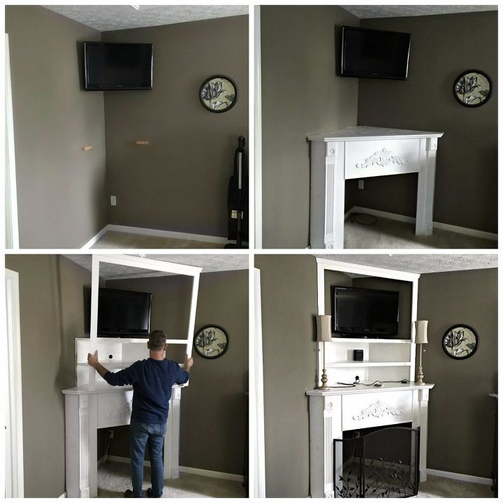 diy fireplace mantel creating usable corner space, fireplaces mantels