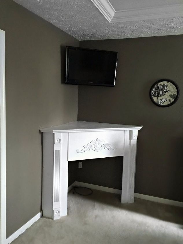 diy fireplace mantel creating usable corner space, fireplaces mantels