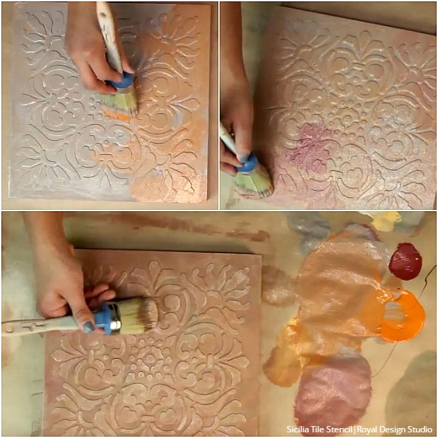 how to stencil diy terracotta wall art tiles, crafts, how to, tiling