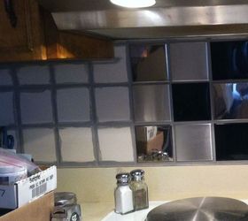 cheap way to cover ur ugly kitchen backsplash tile, Painted the old grout grey grout paint