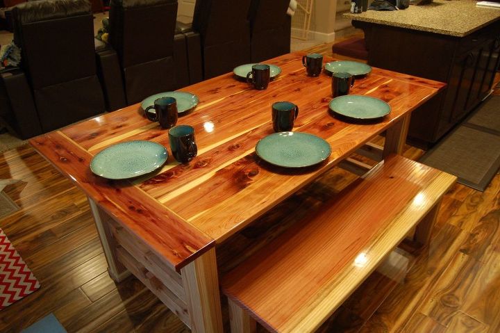 dining table made from tennessee red cedar and 2x6 redwood boards