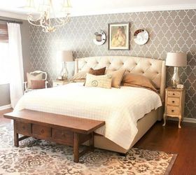s 13 stylish ideas you ll want to steal for your boring bedroom, bedroom ideas, Paint an accent wall with a stencil