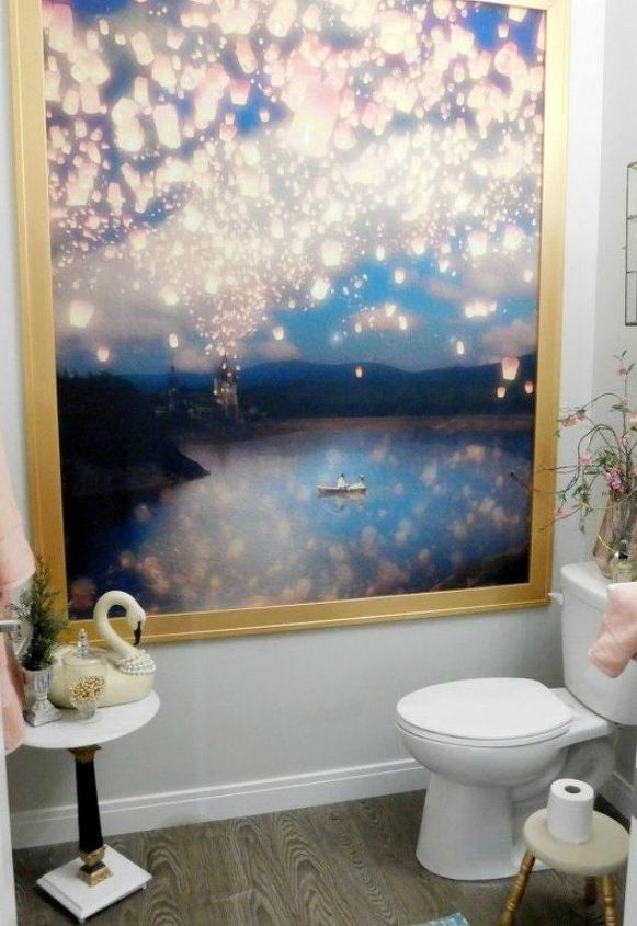 s make your bathroom look amazing with these wall updates, bathroom ideas, Frame a large shower curtain as art