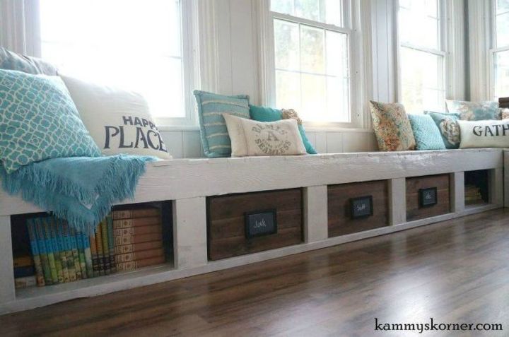 s 13 incredible living room updates using leftover wood, Build planked window seats
