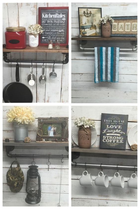 rustic farmhouse inspired shelf, shelving ideas, Use in Kitchen Bath or Entryway