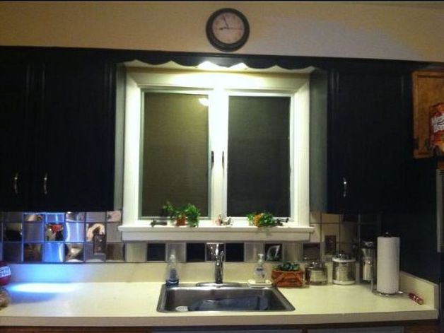 cheap way to cover ur ugly kitchen backsplash tile, View of new backsplash before doing counters