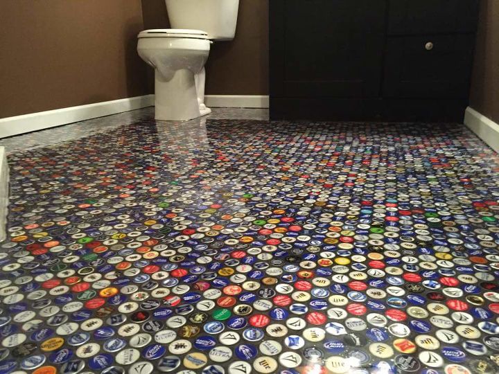 q beer cap bathroom floor, bathroom ideas, flooring
