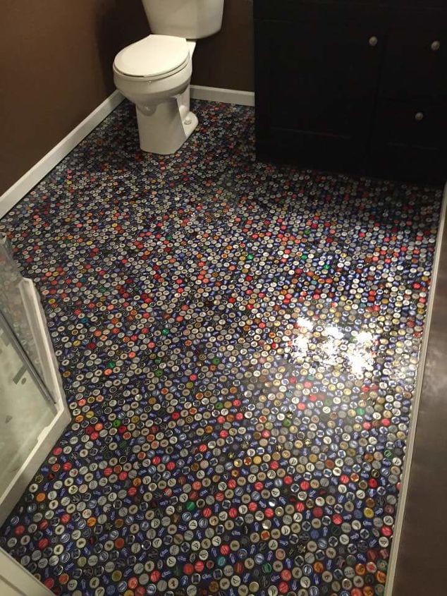 q beer cap bathroom floor, bathroom ideas, flooring