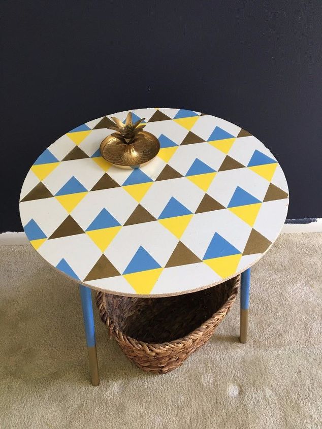 geometric print accent table diy, painted furniture