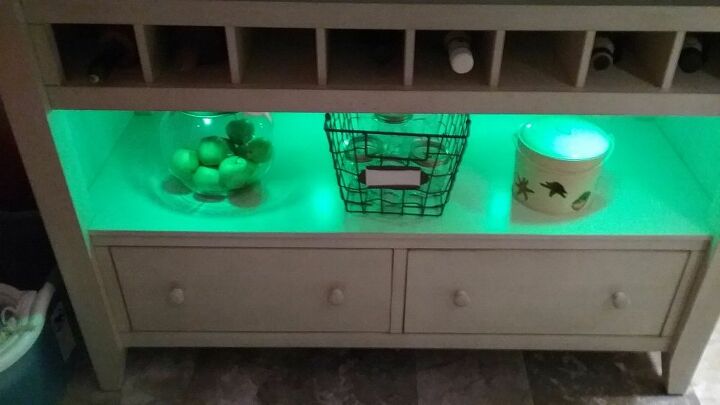t i added lights under our kitchen island now you can see the display b, kitchen design