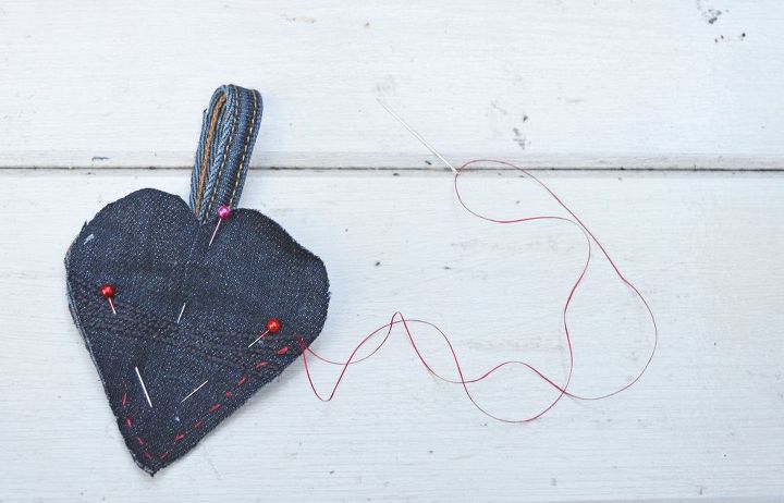 cute padded denim hearts made from your old jeans