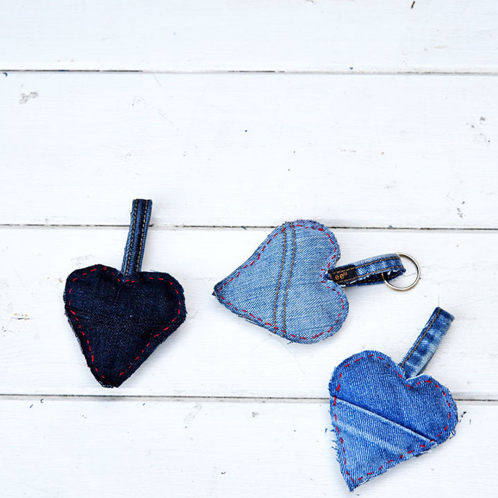 cute padded denim hearts made from your old jeans