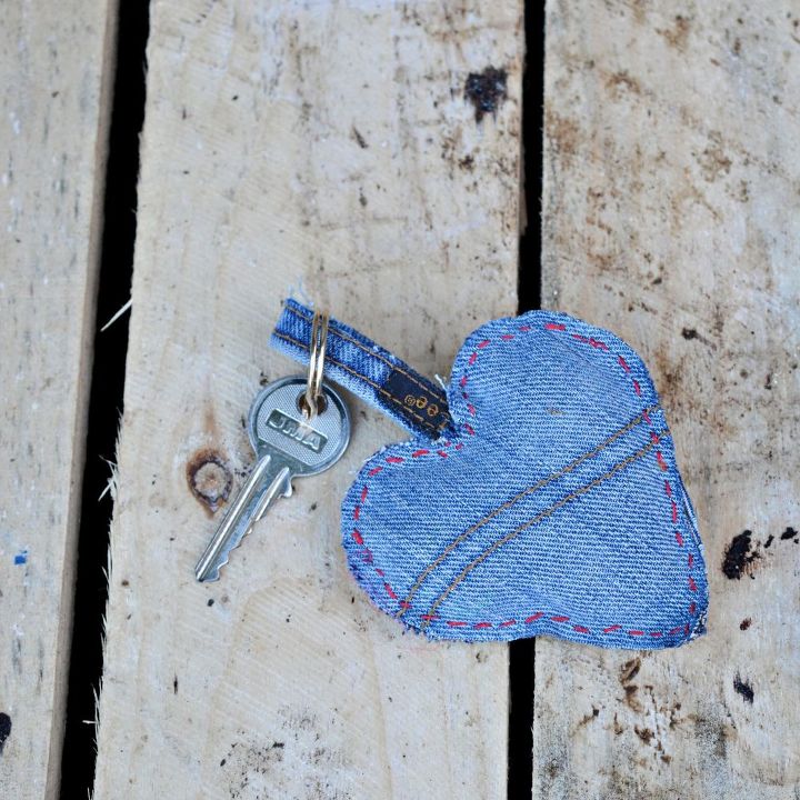 cute padded denim hearts made from your old jeans