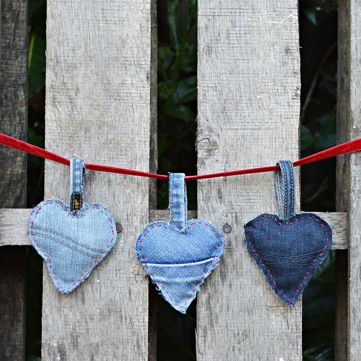 cute padded denim hearts made from your old jeans