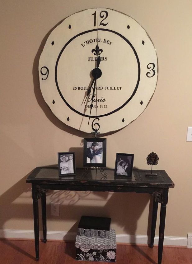 large clock made from a table top, diy, painted furniture, repurposing upcycling, wall decor