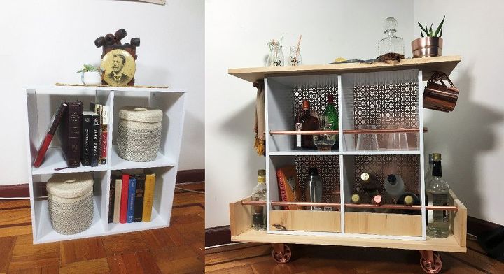 book shelf turned bar cart, outdoor living, shelving ideas