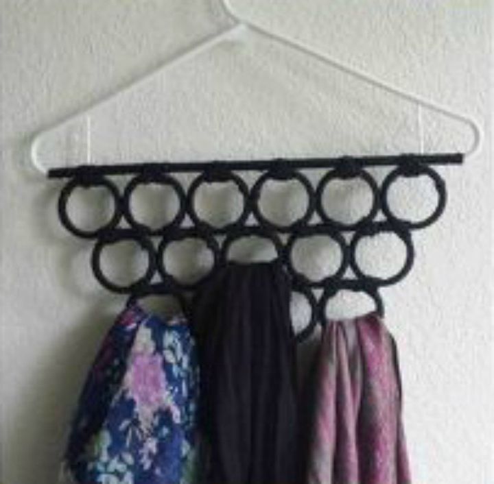 s why you should use hanging storage from now on 13 ways, storage ideas, Glue shower curtain rings to a hanger