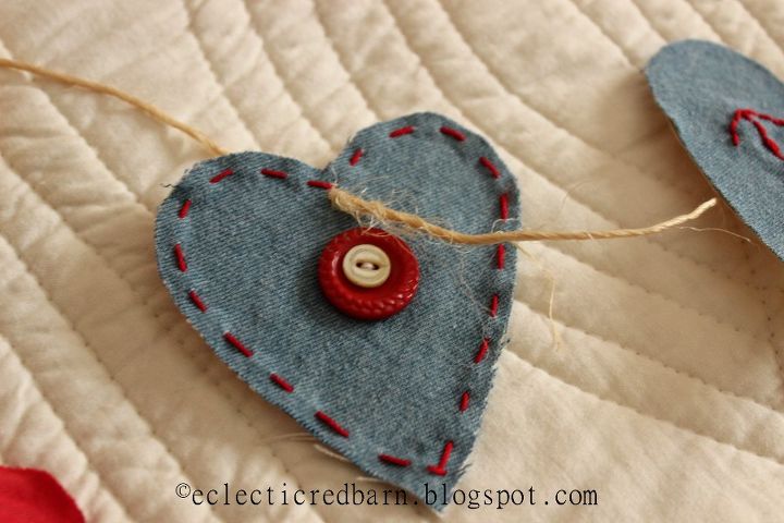 valentine garland from old jeans, seasonal holiday decor, valentines day ideas