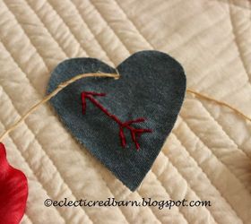 valentine garland from old jeans, seasonal holiday decor, valentines day ideas