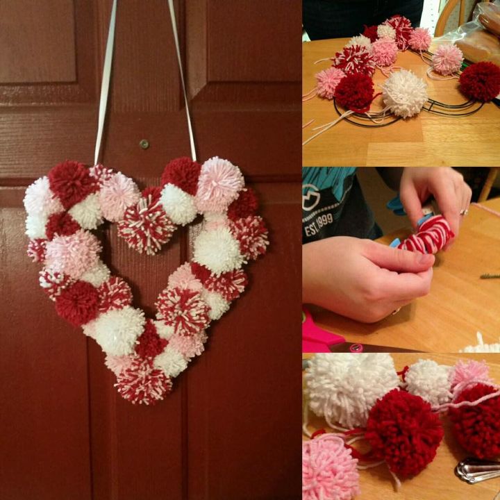 pom pom valentine wreath, crafts, seasonal holiday decor, valentines day ideas, wreaths