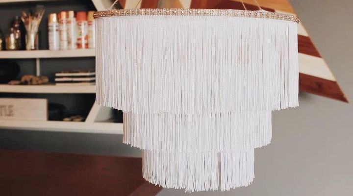 diy chandelier boho fringe, lighting
