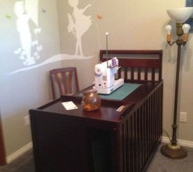repurposed crib into desk