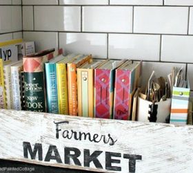 s organize your kitchen with these 16 simple and cheap storage ideas, kitchen design, organizing, storage ideas, Grab an old wood box for your cookbooks