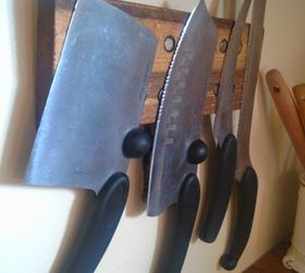 s organize your kitchen with these 16 simple and cheap storage ideas, kitchen design, organizing, storage ideas, Turn a piece of wood into a metal knife rack