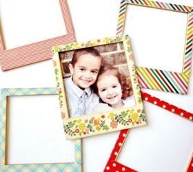 cut a piece of washi tape for these 25 creative ideas, Paste pieces onto wooden polaroid frames