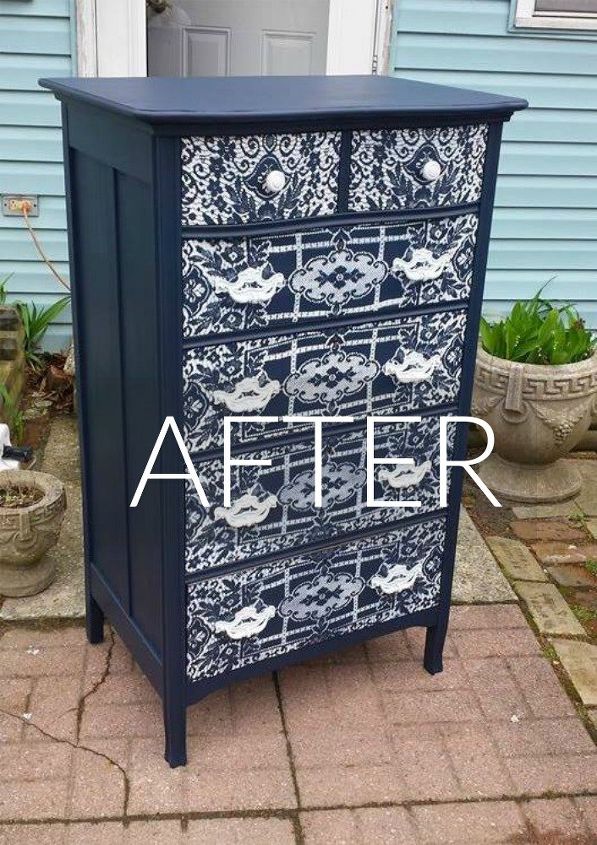 s stop everything these dresser makeovers look ah mazing, painted furniture, After A bold blue dresser that stands tall