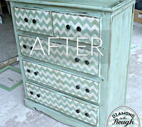 s stop everything these dresser makeovers look ah mazing, painted furniture, After A chevron distressed pattern