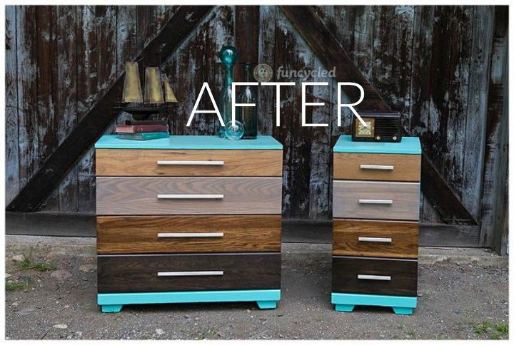 s stop everything these dresser makeovers look ah mazing, painted furniture, After A colorful ombre stained dresser set