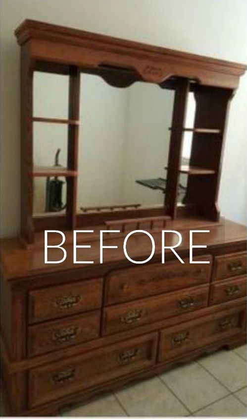 s stop everything these dresser makeovers look ah mazing, painted furniture, Before A dated bedroom dresser and mirror