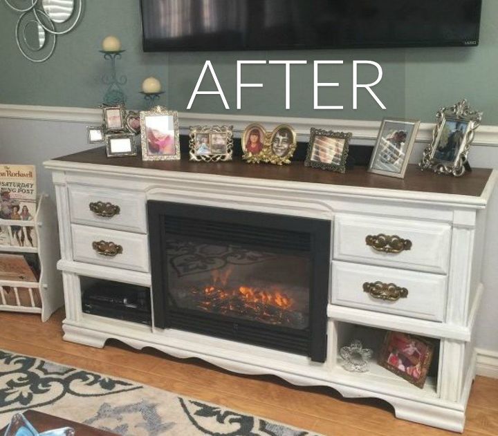 s stop everything these dresser makeovers look ah mazing, painted furniture, After A breathtaking fireplace media console