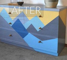 s stop everything these dresser makeovers look ah mazing, painted furniture, After A modern geometric mountain makeover