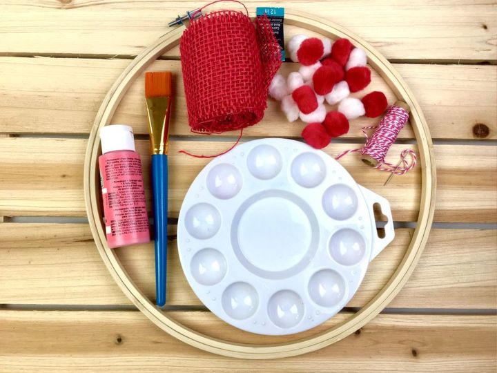 valentines wreath using embroidery hoop and pom pom garland, crafts, wreaths